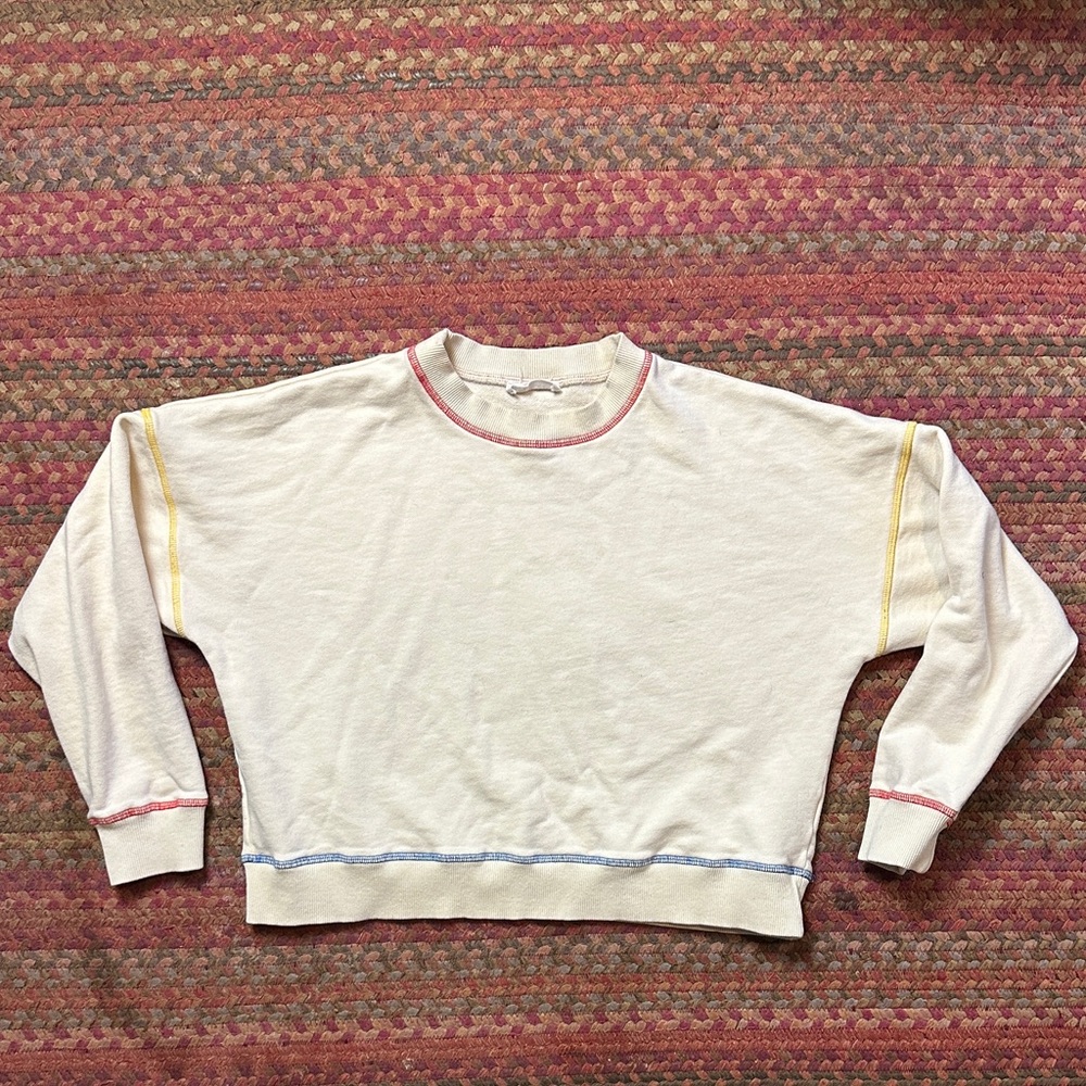 STORIA CREAM PRIMARY COLOR ACCENT BOXY SWEATER